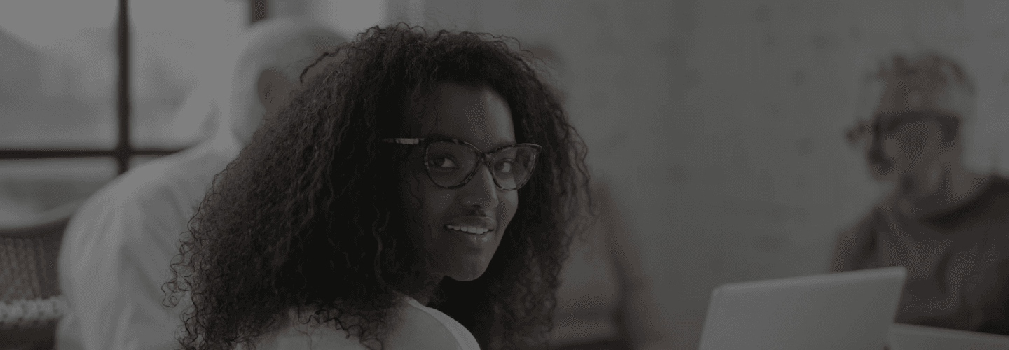 Woman with glasses on looking